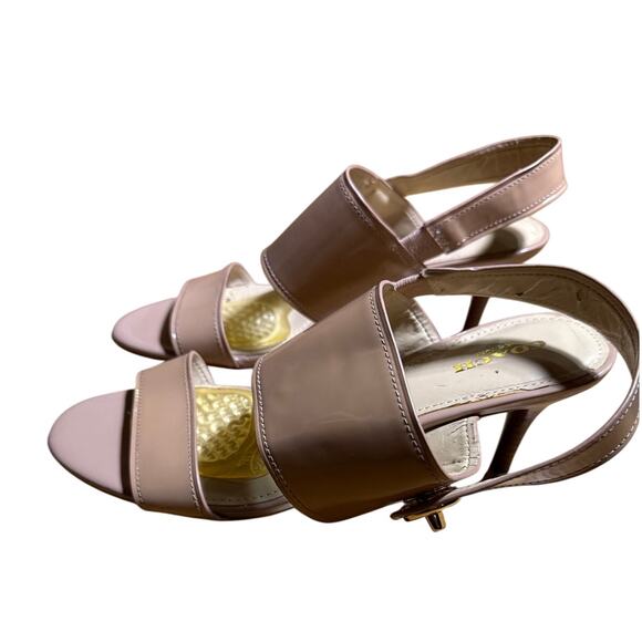 Coach Maria Women's 9 patent leather heels slingback open toe nude tan - Picture 2 of 6